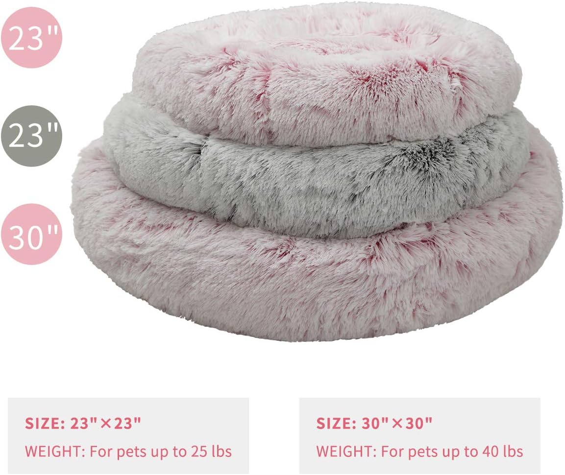 Richgra Faux Fur Ped Beds for Dog and Cat, Donut Pet Beds, Cuddler Round Bed Improved Sleep, Cozy Cat Cushion Bed, Self Warming Indoor Round Dog Bed (23”x 23”, Grey) : Pet Supplies