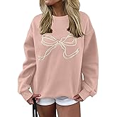 Ardrem Women Bow Graphic Fleece Sweatshirts Oversized Embroidered Pullover Sweatshirts Crewneck Long Sleeve Going Out Tops