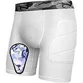 AMEGE Youth Compression Sliding Shorts with Protective Cup Padded Baseball Sliding Shorts for Football Lacrosse(White)