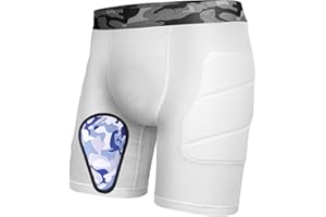 AMEGE Youth Compression Sliding Shorts with Protective Cup Padded Baseball Sliding Shorts for Football Lacrosse(White)