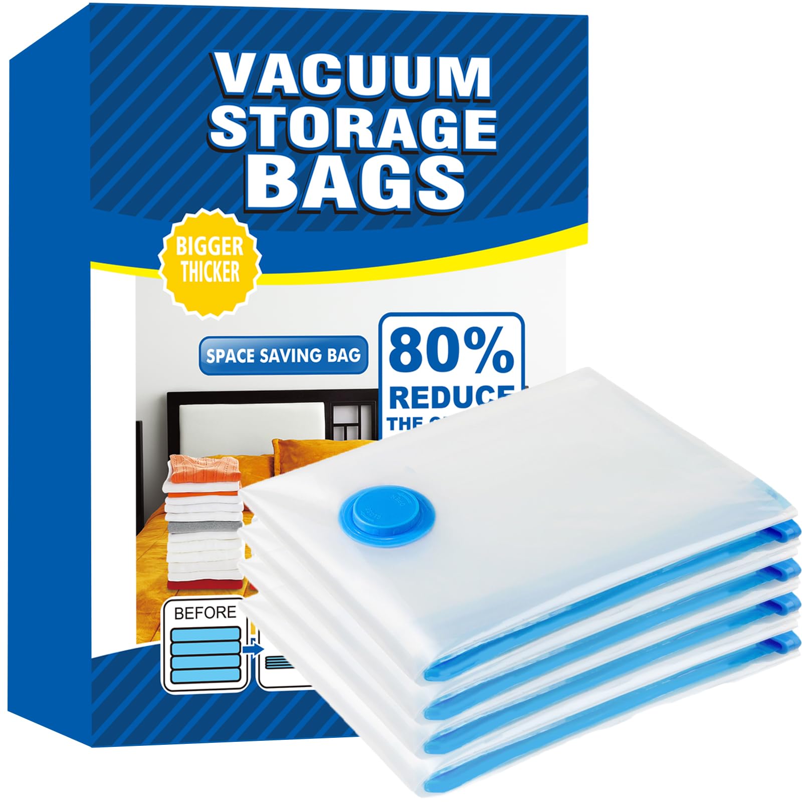 Vacuum Storage Bags - 4 Pack 100X130CM Extra Large Reusable Strong Space Saver Compression Bags - Vacuum Pack Bags Double Zip Seal Travel Vacuum Storage Bags for Clothes Duvets Quilts Bedding Pillows