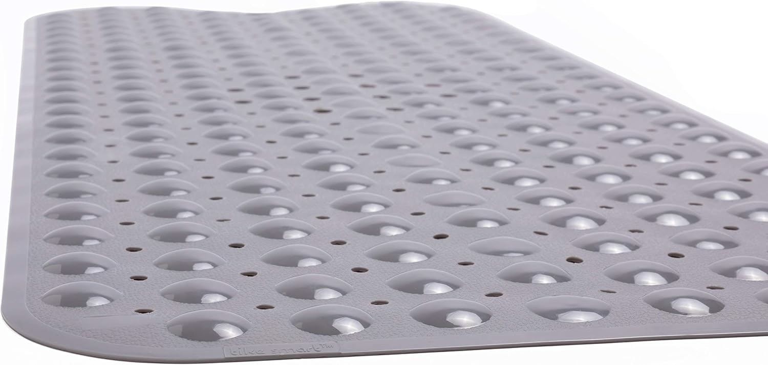TIKE SMART Extra-Long Non-Slip Bathtub & Shower Mat 39”x16” (Smooth/Non-Textured Tubs Only) Safe, Clean, Machine-Washable, Superior Grip&Drainage, Vinyl, Opaque Gray (Grey): Home & Kitchen