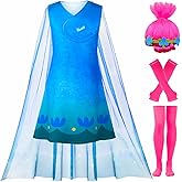 ADREIT Kids Princess Poppy Dress Costume for Girls Cosplay Halloween Outfits Dress Up Birthday Party with Wig