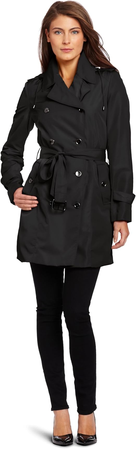 Cole Haan Women's Taffeta Trench Coat, Black, Small Clothing