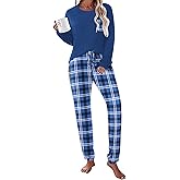 Ekouaer Womens Pajamas Set Long Sleeve Christmas PJ Sets Soft Lounge Set for Women Sleepwear Joggers with Pockets