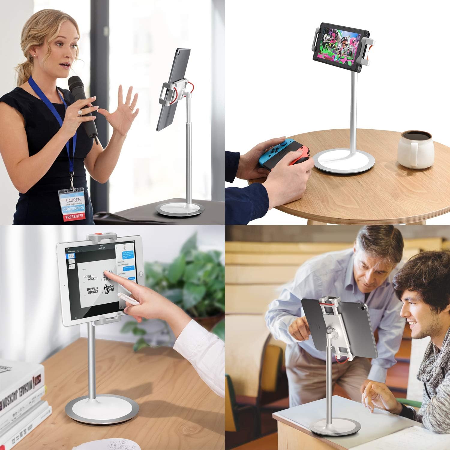 SAIJI Tablet Stand Holder, Height Adjustable, 360 Degree Rotating, Aluminum Alloy Cradle Mount Dock for 4.7"-12.9" Screen iPhone Samsung, iPad, Nintendo Switch, Kindle, eBook Reader (Silver): Computers & Accessories