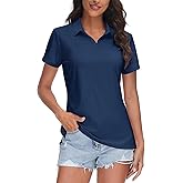 TACVASEN Women's V-Neck Polo Shirts UPF 50+ Short Sleeve Sun Protection Quick Dry Golf Polos Collared Shirt