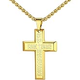 U7 Cross Necklace for Men, Stainless Steel Silver Black Gold Mens Cross Necklace, 22-24 Inches
