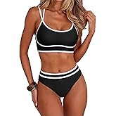 ANRABESS Womens Halter Bikini Set Color Block Sporty Swimsuits Two Piece High Waist Bathing Suit Sexy Summer Beach Swim Suits
