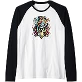 Halloween Sugar Skull Skull Dia De Los Muertos Calavera Raglan Baseball Tee