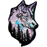 Purple Wolf Crescent Moon Star Lone Wolf Luna Moon Cartoon Zoo Wild Cartoon Children Kid Patch Clothes Bag T-Shirt Jeans Biker Badge Applique Iron on/Sew On Patch