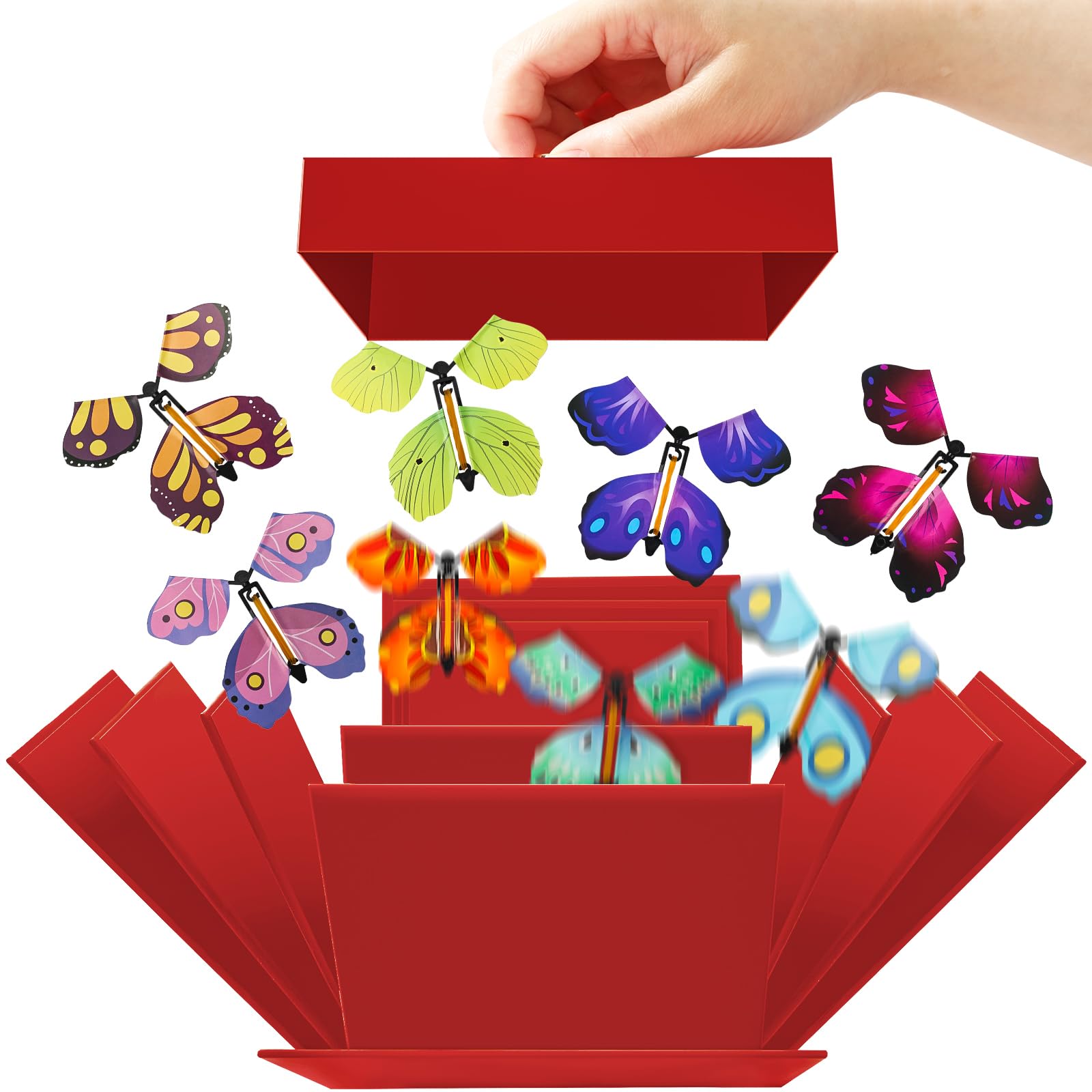 Photo 1 of ***Factory seal***

JarThenaAMCS Christmas Butterfly Explosion Gift Box Explosion Red Paper Box with Flying Butterfly Surprise Candy Treat Box for Birthday Party, Cake for Delivery Supplies, 5.9 x 5.9 x 5.9 Inch