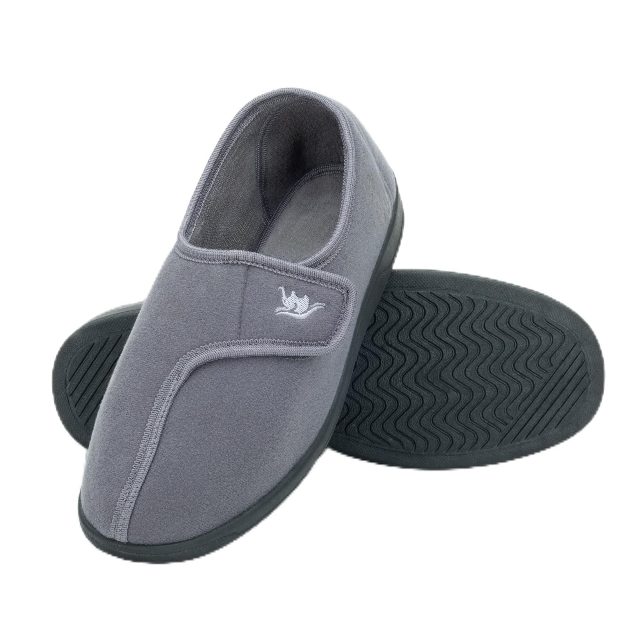 Photo 1 of (SIZE 12) (USED/FAIR) (BAGGED) Happy Touch Men's Adjustable Wrap 80-D Memory Foam Comfy Diabetic Slippers for Swollen Feet, Edema, Arthritis, Elderly Indoor/Outdoor w/Anti Slip Sole, (Gray, 12)