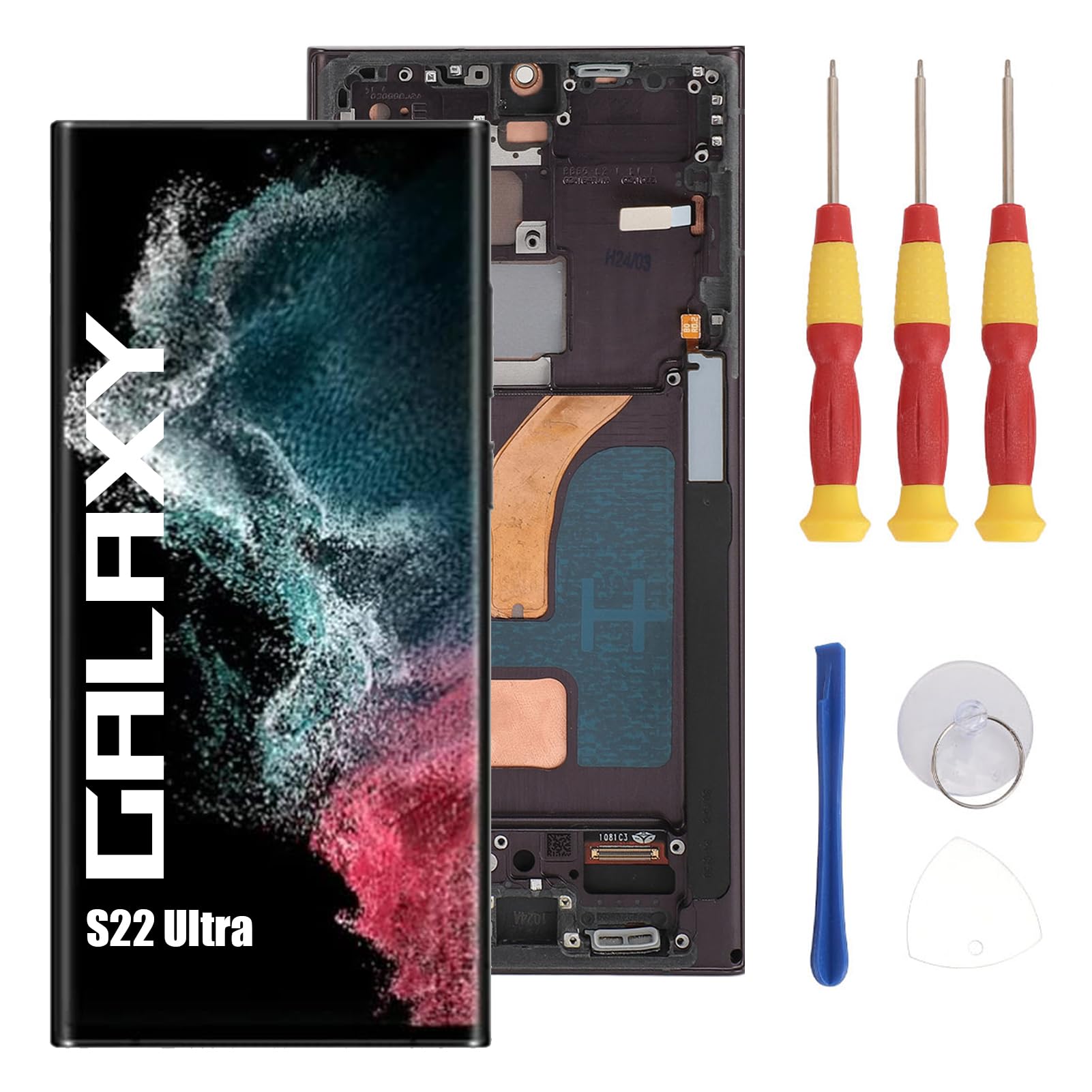 Organic LCD Screen Replacement for GalaxyS22 Ultra SM-S908B SM-908E SM-908B/DS, S22 Ultra Frame, Digitizer Assembly with Frame Repair Tools for S22 Ultra