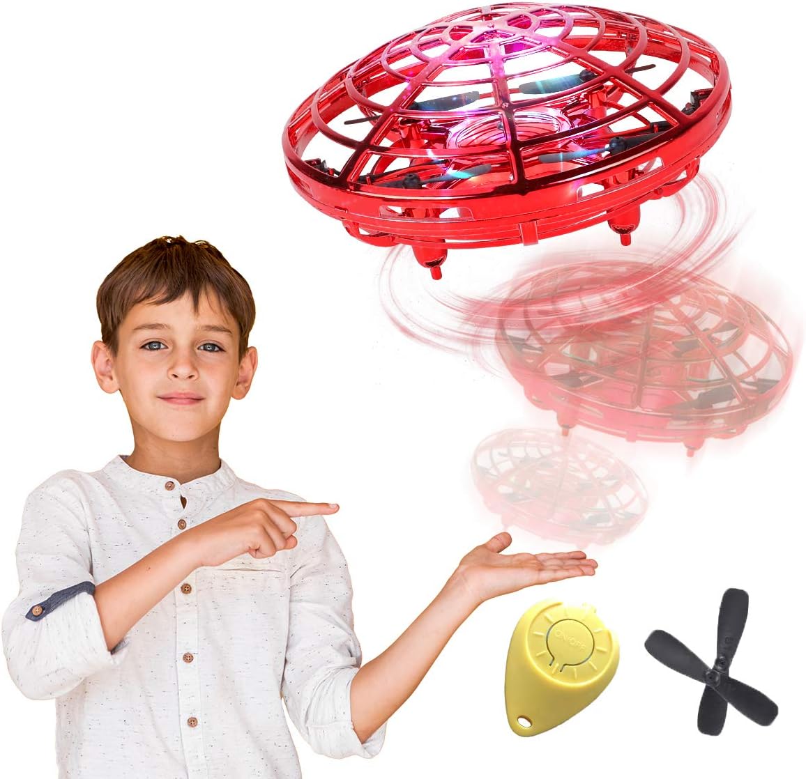 98K Hand Operated Drones for Kids or Adults, Light Up Joy Flying Ball Drone, Helicopter Mini Drone, Easy Indoor Small Flying Toys for Boys or Girls Red