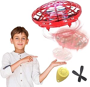 98K Hand Operated Drones for Kids or Adults, Light Up Joy Flying Ball Drone, Helicopter Mini Drone, Easy Indoor Small Flying Toys for Boys or Girls Red