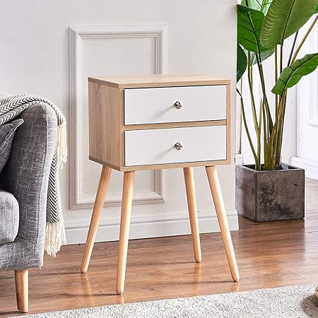 Ansley Hosho Wood Bedside Table With Drawers Bedroom Chest Of Drawers Bed Side Lamp Table Nightstand Living Room Sofa Side Table End Table With Storage Amazon Co Uk Kitchen Home