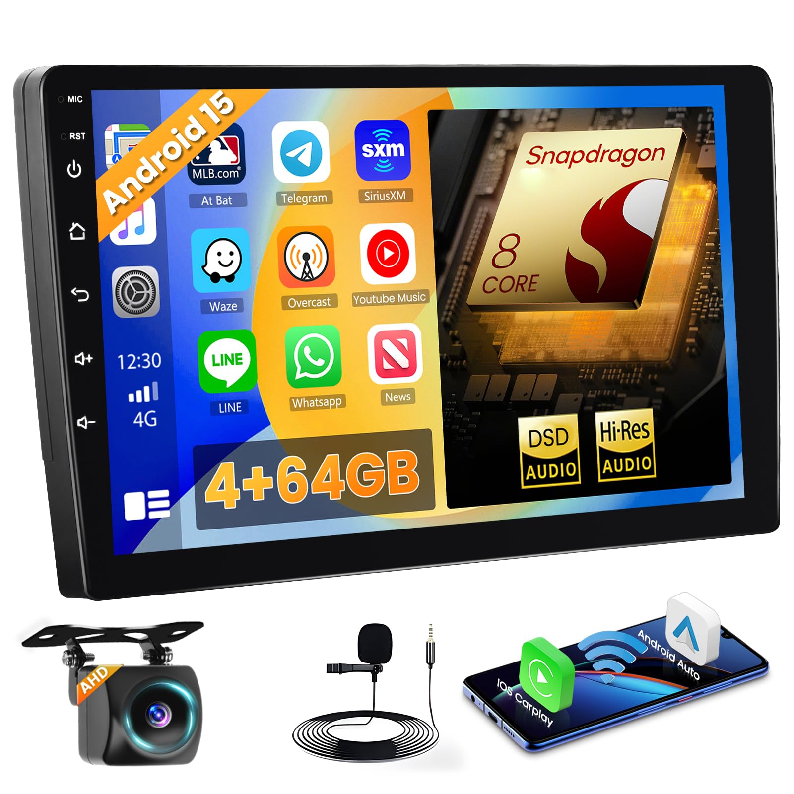 Photo 1 of ?Qualcomn Chipset? 8 Core 4+64G Android Car Stereo 9 Inch Touch Screen Built-in DSP Wireless CarPlay/Android Auto, GPS Navigation, Bluetooth 5.1, Cooling Fan, DSD Audio, Mirror Link, Reversing Camera