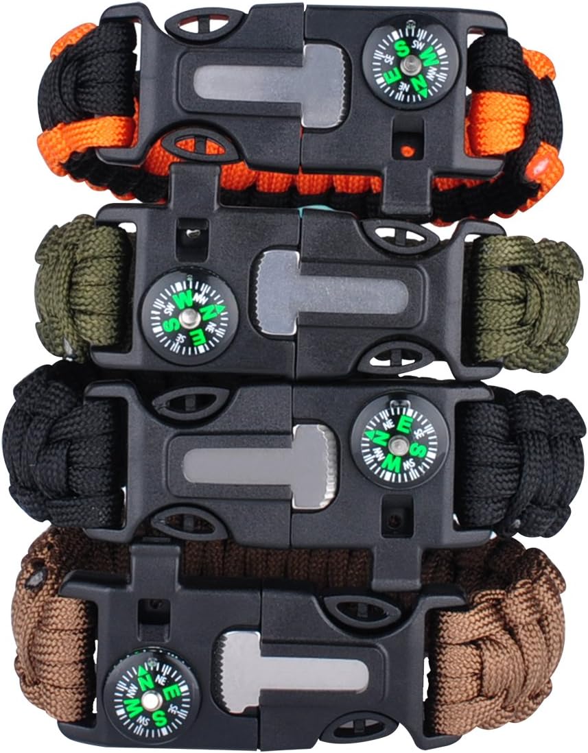 Survival Paracord Bracelet with fire starting Paracord survival bracelet Embedded with Compass, Fire Starter, Emergency Knife, Whistle, Rescue Rope for Hiking Traveling (black)