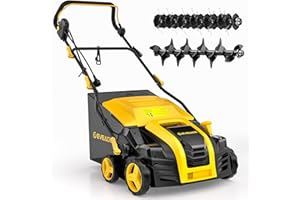 EVEAGE 16-Inch 15 Amp Electric Dethatcher Scarifier, 5-Position Height Adjustment, 14.5-gal Removable Thatch Bag, Quick-Fold, with Scarifier Blade, Removing Thatch, Increases Lawn Health