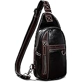 CENUNCO - Geniune Leather Sling Bag for Men Women Crossbody Shoulder Bag Sling Backpack Chest Purse Fanny Bag