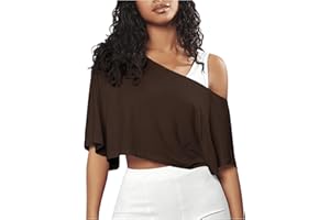 Women's Off The Shoulder Workout T Shirt Half Sleeve Asymmetrical Neck Activewear Yoga Crop Tops