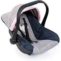 Bayer - Deluxe Doll Car Seat - Safety Belt, Sun Canopy, Accessories for Baby Dolls - Dolls up to 18” - Age 3+ - Grey Pink But