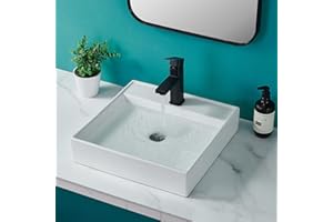 Bathroom Vessel Sink Rectangle,VALISY 17"x17" Above Counter Sink White Square Wall Mounted Hung Floating Sinks Rectangular Porcelain Ceramic Modern Sink With Single Faucet Hole,2 Installation types