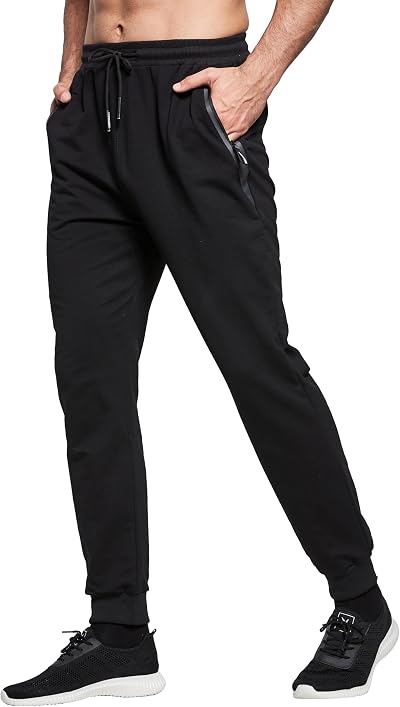 HCSS Mens Joggers Tracksuit Bottoms Black L Cotton Zip Pockets Elastic Waist