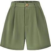 KIRUNDO Shorts for Women Dressy Casual Summer Elastic Waist in The Back Pleated Wide Leg Tailored Work Trouser Shorts