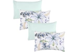 YIYEA Pillow Cases Standard Size Set of 4, Ultra Soft 1800TC Hotel Quality Double Brushed Microfiber Embroidered Pillowcases and Floral Pillow Covers, Envelope Closure, Fade Resistant (20"x26")