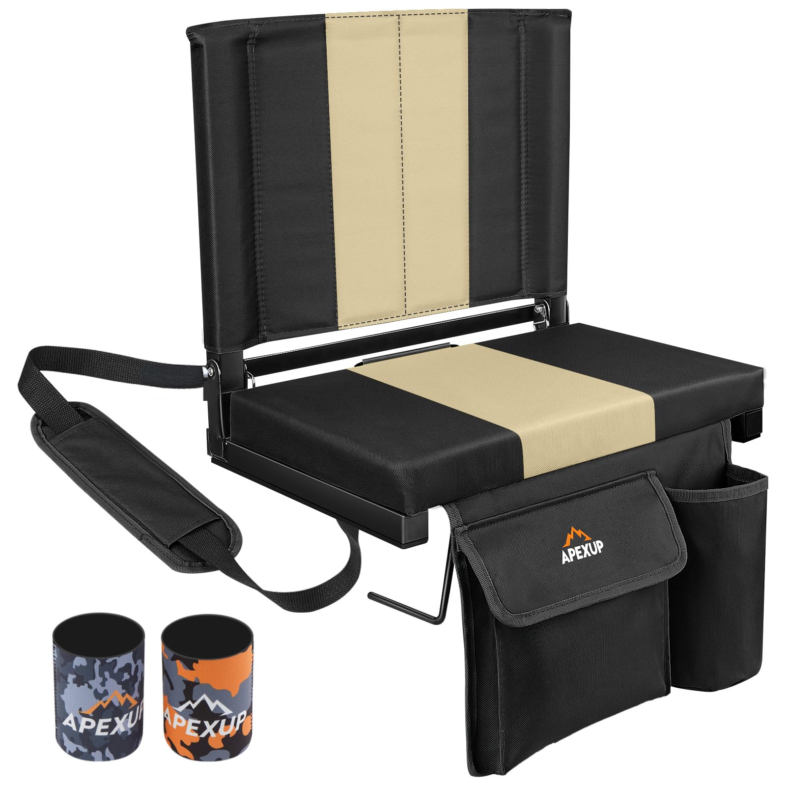 APEXUP Stadium Seats with Back Support, Portable Bleacher Seat with Large Pocket and Cup Holder, Wide Stadium Chair for Sports Events and Concerts (Steel Grey+Gold) Image