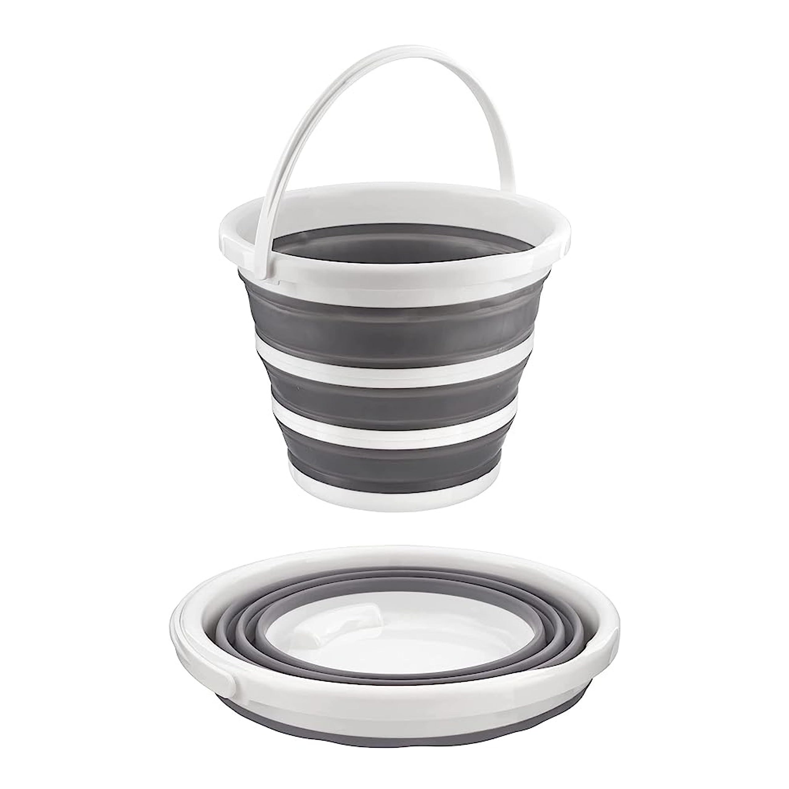 DASHMESH 10 Litre Collapsible Bucket, Sturdy Grey Foldable Silicone Water Bucket, Comfortable Grip Handle, Portable Space Saving Large Water Pail, Ideal for Cleaning, Fishing, Camping