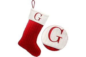 ZOEA 20 Inches Christmas Stockings with Initials, Large Embroidered Letter Knit Christmas Stocking for Family Holiday Decorations and Xmas Gift (G, Red)
