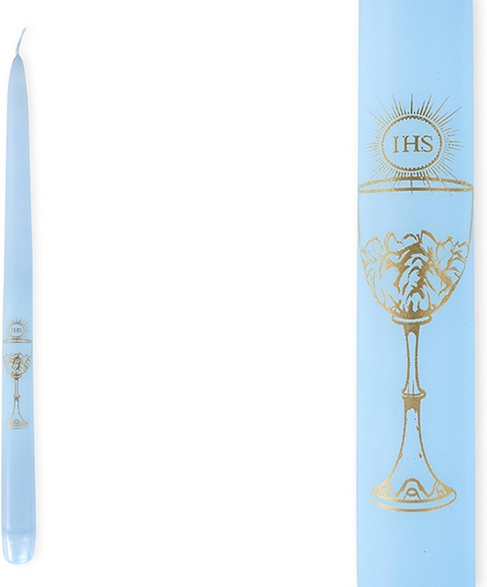 wYw Set of 4 Wax Taper Candles Sky Blue - 29 cm - First Holy Communion, IHS, Blue Communion Table Decoration
