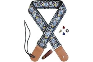 Farcaya Ukulele Strap Jacquard Flower for Soprano Concert Tenor Baritone UKE Neck Tie Lock Button (Green Flower)