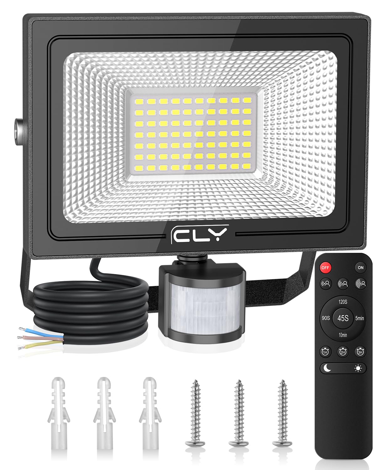 CLY Security Lights Outdoor Motion Sensor, 60W Remote Control LED Floodlights with PIR Sensor, 5640 Lumen IP66 Waterproof Motion Sensor Floodlight for Garden, Backyard, Garage, Doorways