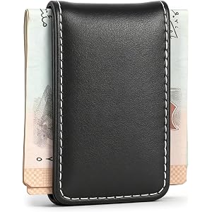 Axafazup Slim Magnetic Money Clip for Men, Minimalist Design Cash Wallet, Leather Business Card Holder, Black - Ideal Gift fo