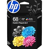 HP 68 Black/Tri-Color Ink Cartridges (2-Pack) | Works with Envy 6100e, 6500e Series | 6L6S2TN | Packaging May Vary