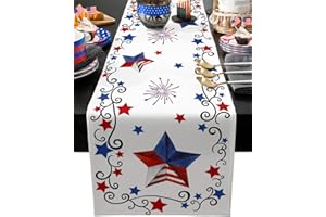 HOME L6 4th of July Table Runner Patriotic Stars Table Runners Independence Day Fireworks Cotton American Flag Linen Dresser Scarf Kitchen Dining Table Decor for Memorial Day Holiday Party 13x72 Inch