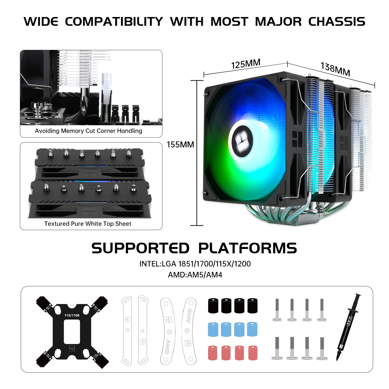 Thermalright Peerless Assassin 120 SE ARGB Black V2 CPU Air Cooler - 6 Heat Pipes AGHP GEN 5.0 Technology | 1850RPM PWM 120mm Fans, for Intel 1851/1700/115X/1200, AMD AM4/AM5