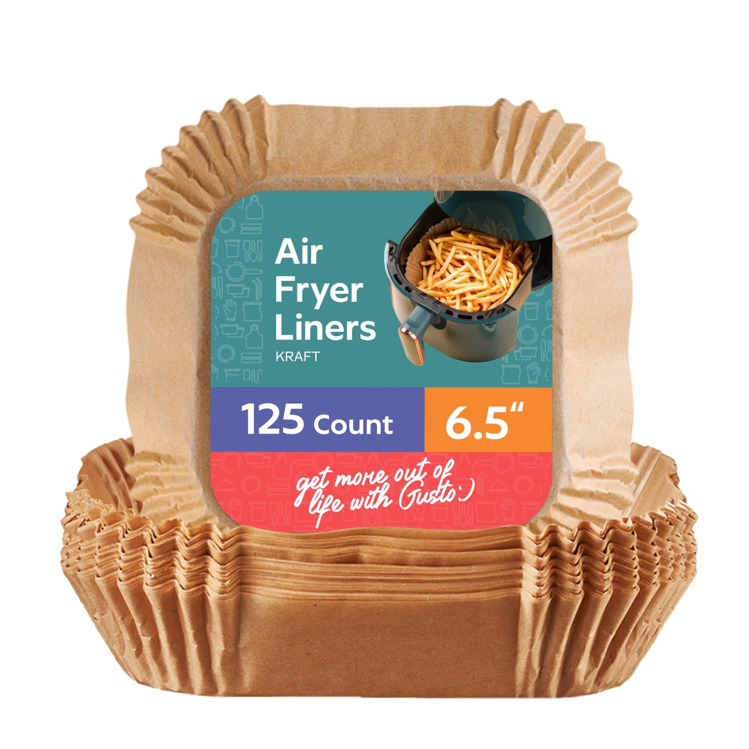 Photo 1 of GUSTO [6.5 Inch - 125 Count] Square Air Fryer Liners Disposable - Non-Stick, Oil & Water Resistant Parchment Paper - Fits 2-5 QT Square Air Fryers, Ovens & More (Formerly Comfy Package)