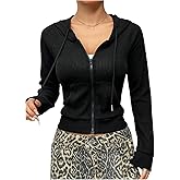 SHENHE Women's Crop Top Hoodie Y2k Zip Up Ribbed Knit Lightweight Workout Hooded Sweatshirt Jacket