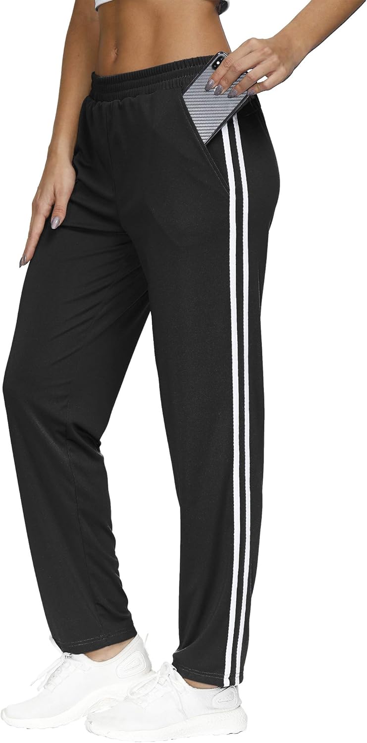 BLEVONH Womens Elastic Waistband Striped Side Work Out Sweatpants with Pockets at  Women’s Clothing store