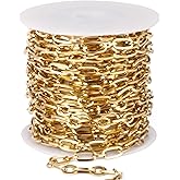16.5FT 18K Gold PVD Plated Paperclip Jewelry Chain Roll, 4.5MM Stainless Steel Long and Short Link Chains Spool Bulk for DIY Jewelry Making Necklace Bracelet