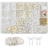 Pofflujent Pearl Beads for Jewelry Making Bracelet Making Kit for Adult Pearl Beads for Bracelets Bracelet Bead Kits Jewelry Making Kit for Necklaces Earrings DIY Crafts