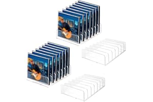 PLUS TARD 4Pcs Clear Acrylic CD Holder, CD Storage Stand DVD Display Shelf Organizers Holds Up to 14 Standard CD Cases for Media and Video Game Cases Organization Rack