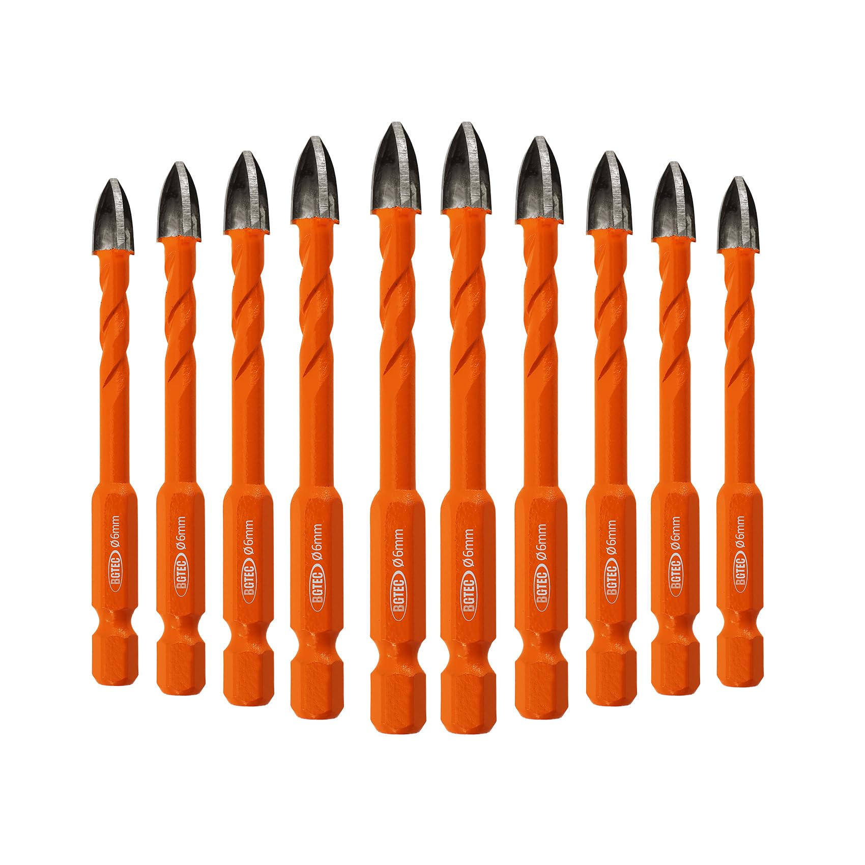 BGTEC Masonry Drill Bits Set - 10pcs 6mm Tungsten Carbide Tip Tile Drill Bit Set for Ceramic Tile, Brick Wall, Concrete, Wall Mirror, Glass, Plastic and Wood Hex Shank.