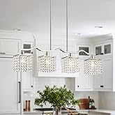 WUZUPS Crystal Chandelier 4-Light Linear Raindrop Pendant Ceiling Light Modern Lighting Fixture for Bedroom Dinning Room Bar 