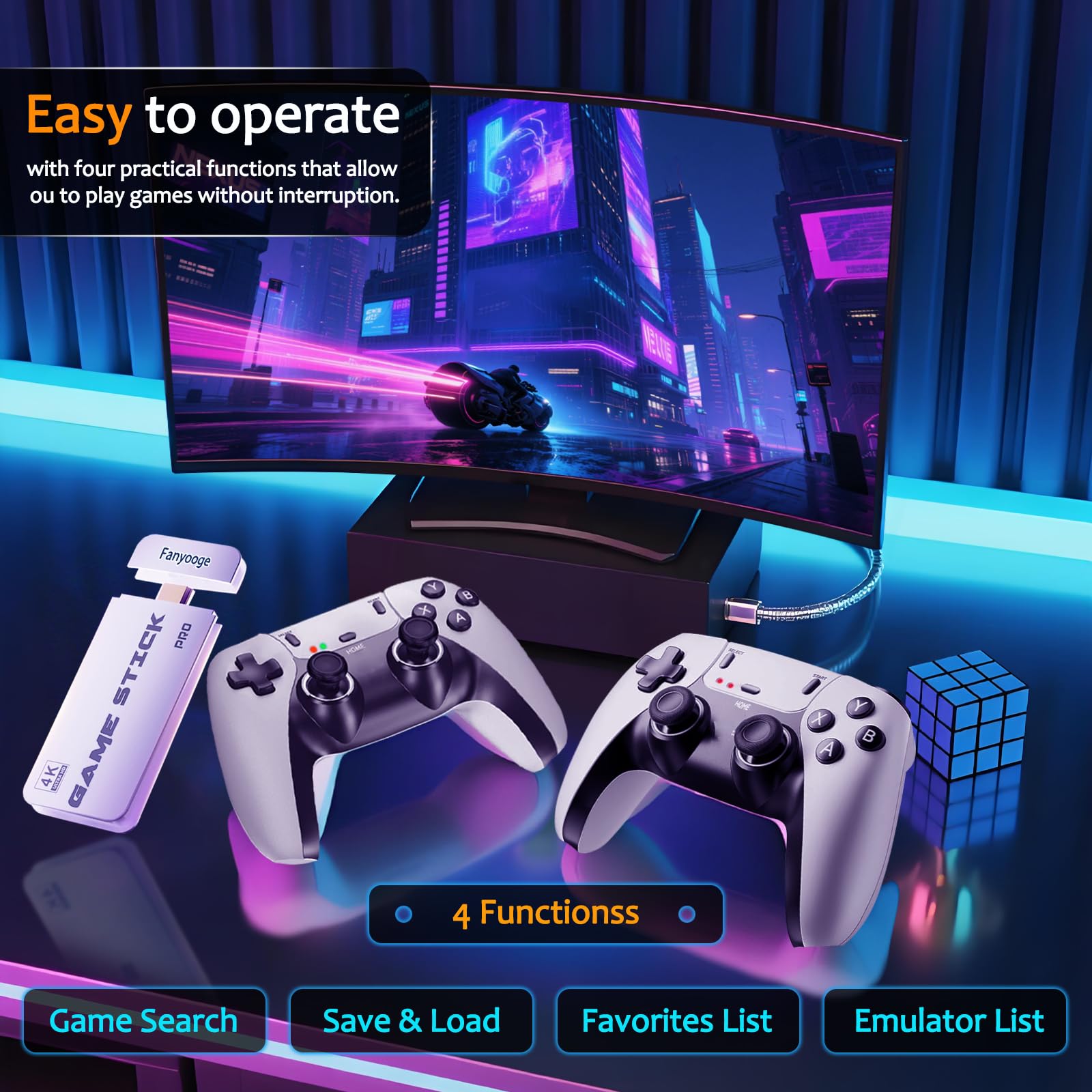 2026 New Retro Gaming Console, Retro Gaming Stick with 20,000+ Classic Game and 23 Game Emulators, Plug & Play 4K HDMI Output Game Console Stick with Dual 2.4G Controllers (64GB) for Christmas gifts